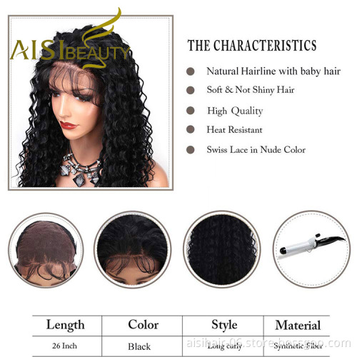 Aisi Beauty Hotselling Popular Vendor Long Wavy 13x6 Kinky Curly Black Lace Front Synthetic Hair For Black Women Lace Front Wig